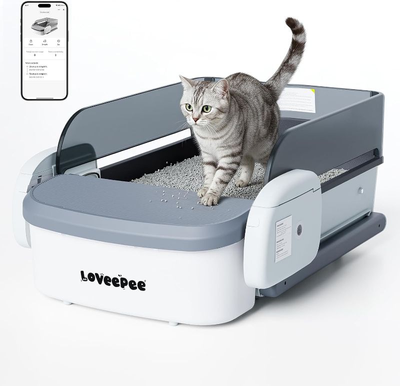 Photo 1 of Self Cleaning Litter Box,Fully Open Automatic Litter Box with App Control for Multiple Cats,Electric Litter Robot with Triple Sensor Protection,10L Waste Bin - White