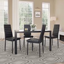 Photo 1 of Box 2/2 Glass Dining Table Set for 4, Dining Room Sets with 4 Back Support Chairs for Dinner, Black *Only table included*