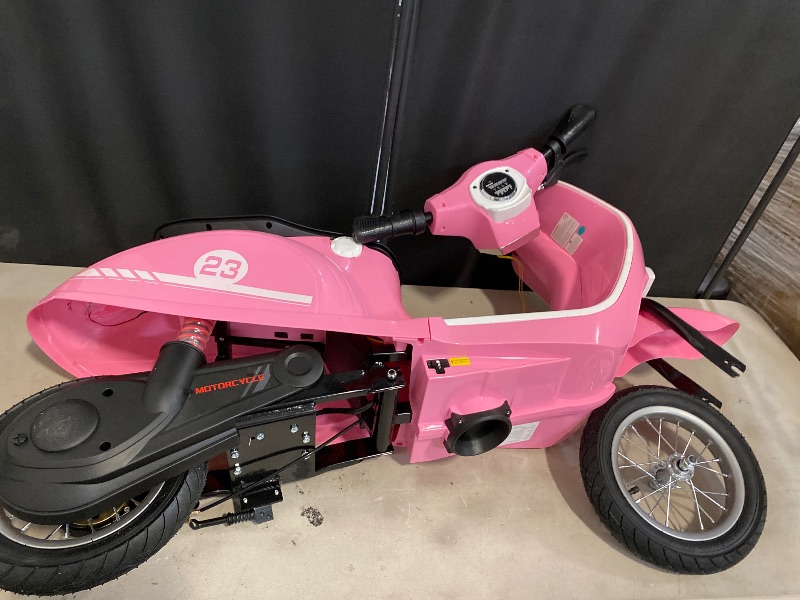 Photo 1 of Kids Motorcycle, 2 Wheel Electric Motorcycle for Girls Ages 8-12, 24V Ride on Toys with Music, Story, Headlight, 3 Speed Options, Up to 60min Ride Time, for Riders up to 143 lbs, Easy Assemble, Pink *missing charger*