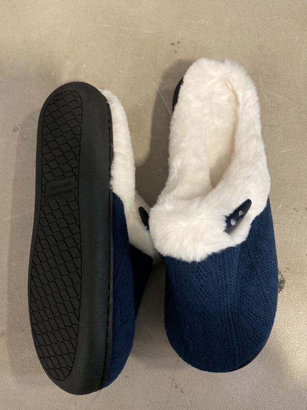 View 2 of 9.5-10 Women's Slip on Fuzzy Slippers Memory Foam House Slippers Outdoor Indoor Warm Plush Bedroom Shoes Scuff with Faux Fur Lining
