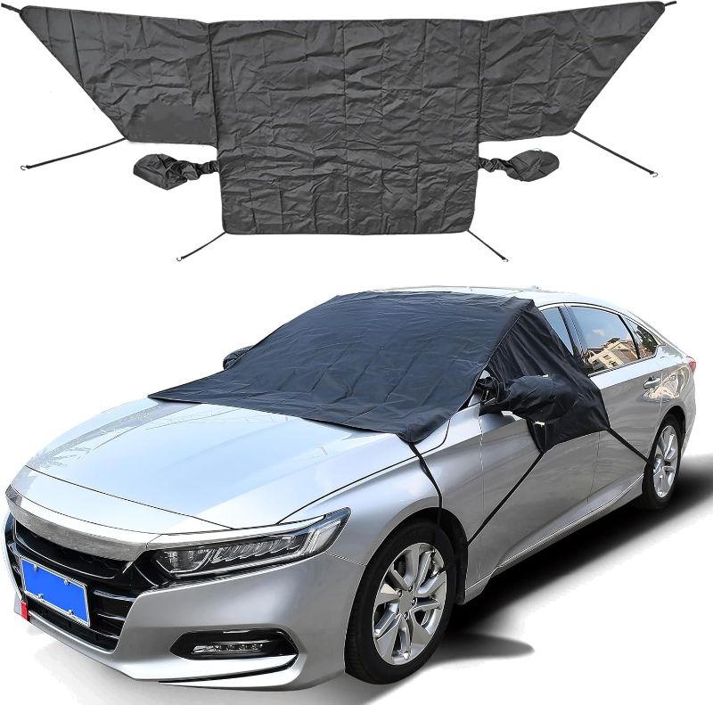 Photo 1 of Car Windshield Sun Shade for UV Dust Ice Frost Snow Bird Droppings Outside - Extra Large Thick Oxford with 6 Straps, Summer Sunshade Winter All Weather Protector Cover Universal (Black) |Stock not exact same as product