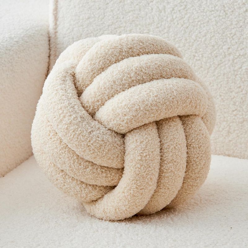 Photo 1 of Decorative Throw Knot Pillow Ball for Home Chair Sofa Couch Bed Aesthetic Round Decor Pillows Lambswool Knotted Pillow Cushion (Beige, 8inches)