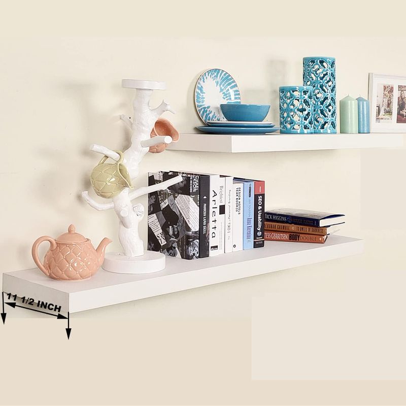 Photo 1 of 36 Inches Length Floating Shelves, 12 Inches Deep Wall Shelves for Bathroom/Living Room/Bedroom/Kitchen Decor, White Shelves with Invisible Brackets Set of 2