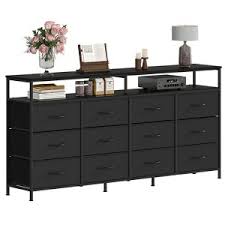 Photo 1 of 63 Inch Long Dresser for Living Room 12 Drawers Fabric Dresser TV Stand for Bedroom Chest of Drawers with Open Shelves