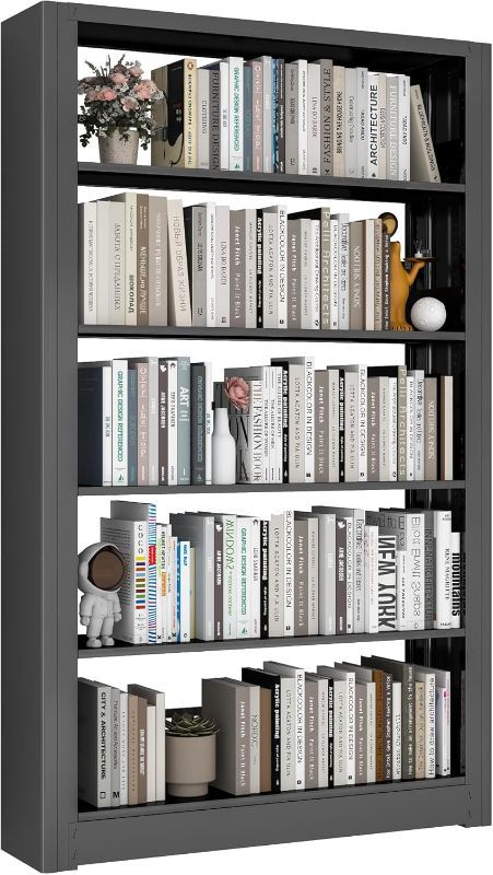 Photo 1 of Metal Bookcase, 69" Tall Bookshelf, Adjustable Freestanding Book Shelf Storage Shelves, 5-Tier Open Bookcases and Bookshelves for Living Room, Home, Office, and Library, Black