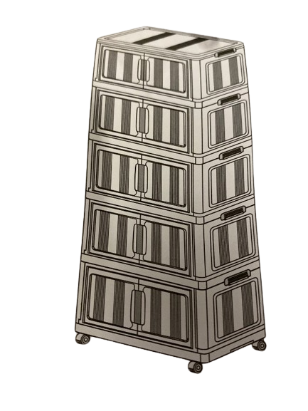 Photo 1 of 5 Tier 35 Gallons Storage Bins Stackable with Doors Plastic Drawers Rolling Wheels for Bedroom Closet, Compact Dorm Organizer Cream Finish, Easy Gliding Shelves