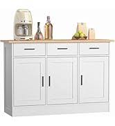Photo 1 of Buffet Cabinet With Storage - Buffets & Sideboards Kitchen Storage Cabinet, Wood Console Table Coffee Bar Accent Cabinets For Living Room Dining Room Entryway Large 3 Doors & Drawers, White 47.2"W | Sealed