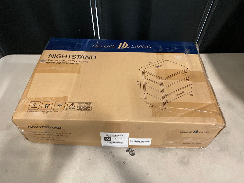 Photo 1 of Sealed | NIGHTSTAND End Table With Built-in Charging Station and Fabric Storage Drawer 19.7"W x 15"D x 23.4"?