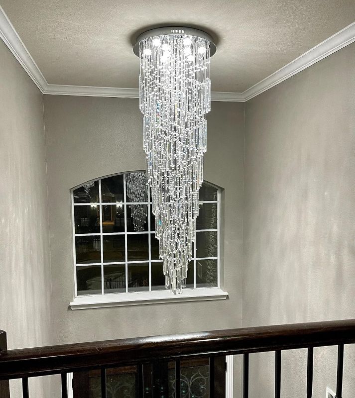 Photo 1 of 75" H Crystals Chandeliers for High Ceiling Room Light Modern Crystals Chandeliers Living Room Decor Light Fixture Crystal Chandelier Staircase Storey Foyer Chandeliers LED Blubs Included