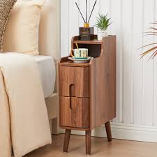 Photo 1 of Brown Narrow Nightstand With 2 Drawers