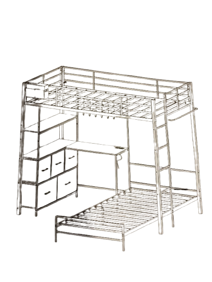 Photo 1 of Box B 2/2 | Brown Loft Bed Full Size Metal Loft Bed with L-shaped Desk | Missing Box A 1/2