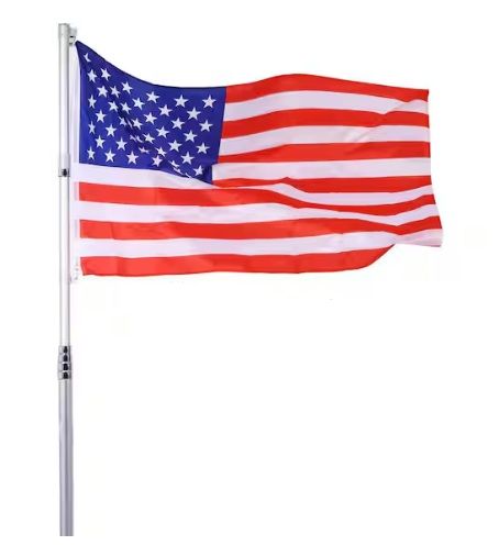 Photo 1 of 25FT Telescopic Flag Pole Kit, 16 Gauge Heavy Duty Aluminum Telescoping Flagpole Kit, Outside House In Ground Flagpoles with 3x5 USA 2 Fly Flags & Black Ball Top for Residential, Silver