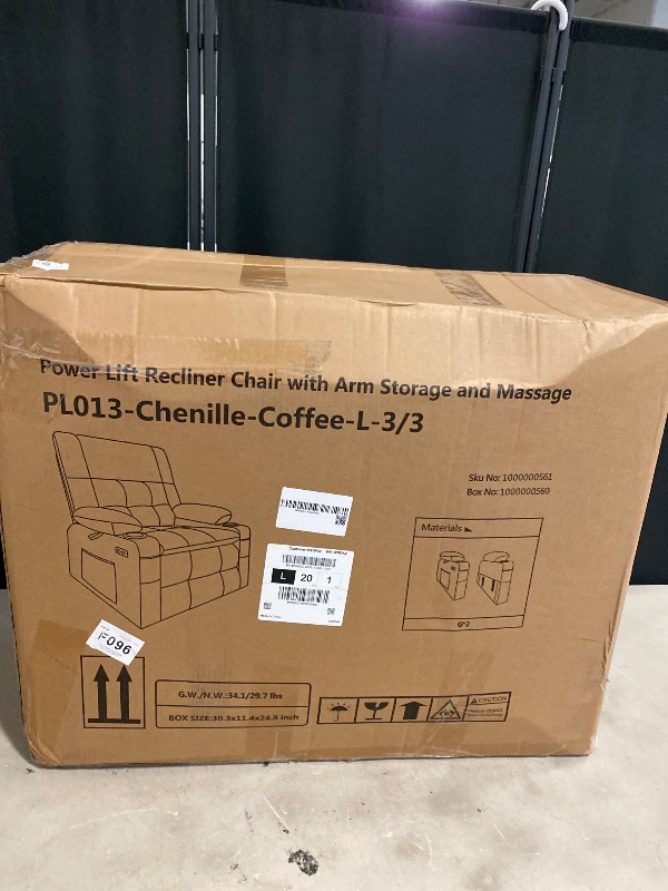 Photo 1 of Box 3/3 | Dual Motor Power Lift Recliner Chair for Elderly, Massage and Heat, Lay Flat for Sleeping, Fabric | Missing Box 2/3, 1/3