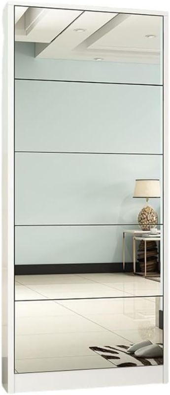 Photo 1 of Box 2/2 | Shoe Cabinet with Mirror, 5 Tier Shoe Organizer, E1 Grade Environmental Protection Board, Locking Wall Anti-Fall Design, Narrow Shoe Storage Cabinet for Entryway (80x24x170cm) | Missing Box 1