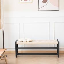 Photo 1 of Solid Wood Entryway Bench with Shoe Storage, Rustic Oak Wood and Woven Design 39.4 Inch Long Seating for Living and Dining Rooms, 3-Tier Black