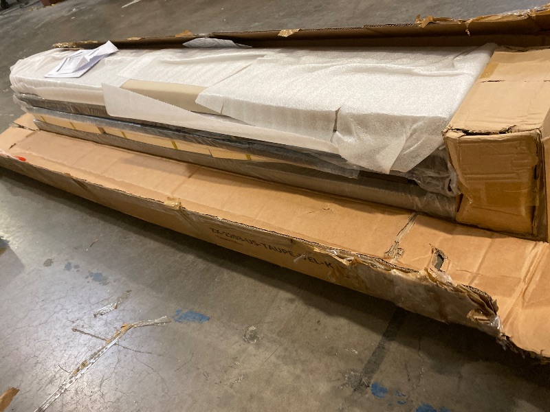 Photo 1 of Box 2/3|Kimberly Winged Upholstered Storage Bed, Taupe Velvet-King| Missing Boxes 1/3 and 3/3