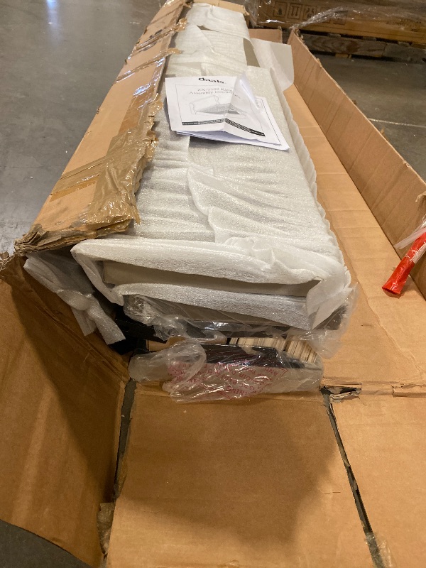 Photo 1 of Box 2/3|Kimberly Winged Upholstered Storage Bed, Taupe Velvet-King| Missing Boxes 1/3 and 3/3