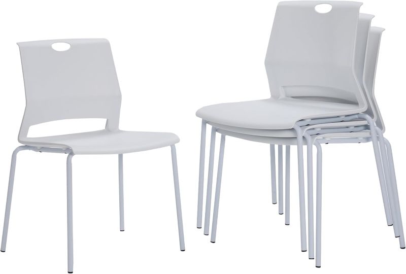 Photo 1 of Stackable Chairs Set of 4, Waiting Area & Breakroom Chairs in White with Back