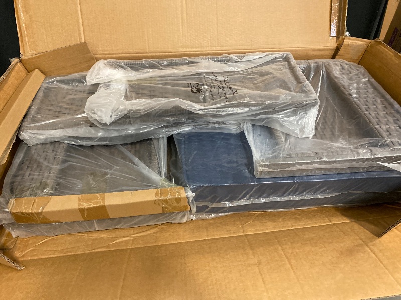 Photo 1 of 3 Piece 2 Ottoman and 1 Side Table Patio Furniture Set Navy Blue
