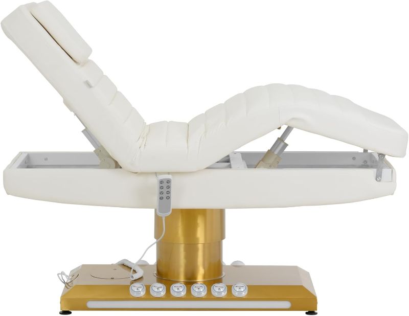 Photo 1 of (Only Includes Chair) BasePhysa Electric Cosmetic Lounger Heated with Rolling Stool, 3 Motors, 300 W, 188 x 70 x 59-80 cm, 200 kg, White/Gold Treatment Lounger, Cosmetic Chair, Therapy Lounger, Tattoo Chair |