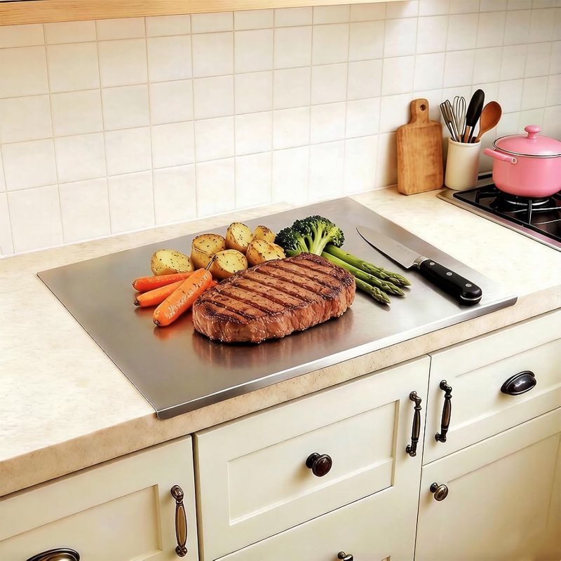 Photo 1 of Cutting Board, 304 Stainless Steel Cutting Boards for Kitchen, Meat Cutting Board, Metal Cutting Board for Fruits, Vegetables, Bread, and Baking, Small Cutting Boards Easy To Clean,15.7''L x 11.8''W