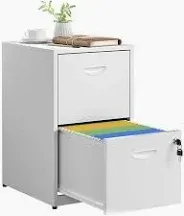 Photo 1 of 2 Drawer File Cabinet with Lock,White Metal Office Drawers Filing Cabinets for Home Office, Two Drawer Under Desk File Cabinet for Hanging Letter,Easy Assemble