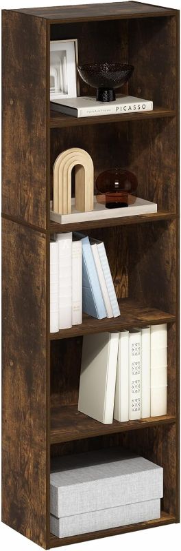 Photo 1 of Book Shelf, 5-Tier Bookshelf, Bookcase with Open Shelves, 9.4 x 15.8 x 52, Easy Assembly, for Living Room, Bedroom, Home Office, Amber Pine
