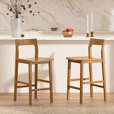 Photo 1 of Sealed | Counter Height Stools Set of 2, Farmhouse 25" Bar Stools with Solid Wood Legs& Back, Mid Century Modern Barstools Chairs for Kitchen Island, Dining Room, Cafe, Pub, Brown, Black