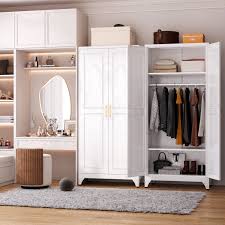 Photo 1 of 71" Tall Modern Armoire Wardrobe Closet with Hanging Rod, Clothing Storage Cabinet, White Steel Assembly