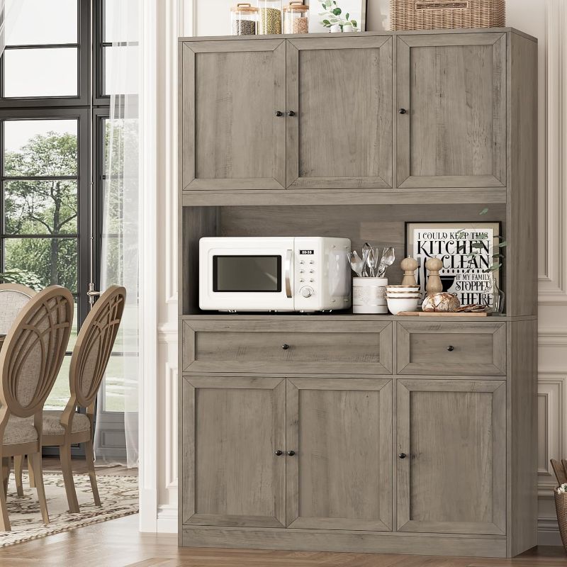 Photo 1 of Box 2/2 | 72" Kitchen Pantry Cabinet, Kitchen Hutch with Microwave Stand, Buffet Cabinet with Hutch for Dining Room, Ash Gray | Missing Box 1/2