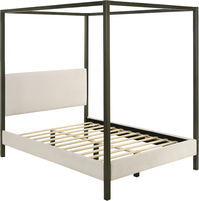 Photo 1 of Only Box 1 of 3 |  Upholstered Canopy Bed with Four-Post Metal Frame, Padded Headboard and Transitional Style - Bedroom - Full Size | Missing Box 2 and 3/3