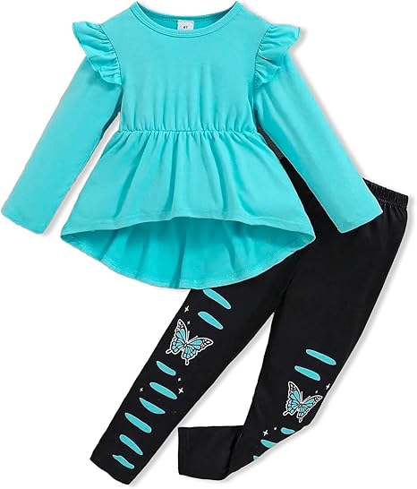 Photo 1 of 4Y Toddler Girl Clothes Kid Fall Outfit Ruffle Sleeve Shirt Top Floral Pants Winter Clothing Set G-blue-btfly