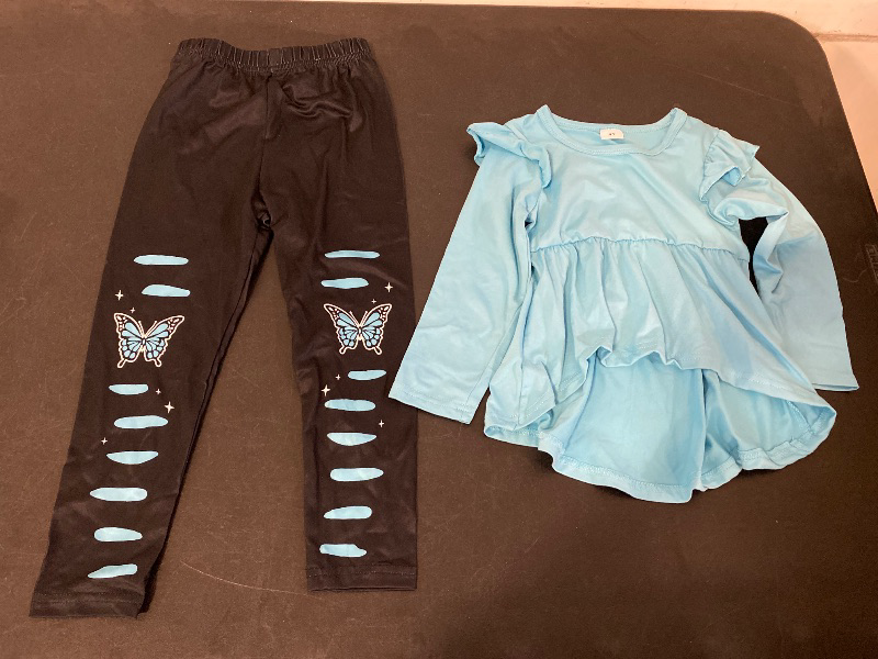 Photo 1 of 4Y Toddler Girl Clothes Kid Fall Outfit Ruffle Sleeve Shirt Top Floral Pants Winter Clothing Set G-blue-btfly