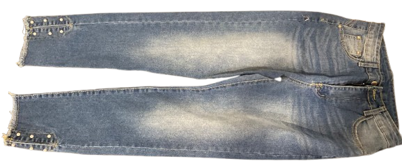 Photo 1 of M Vintage-Style Blue Denim Jeans Faded Wash With Pearls
