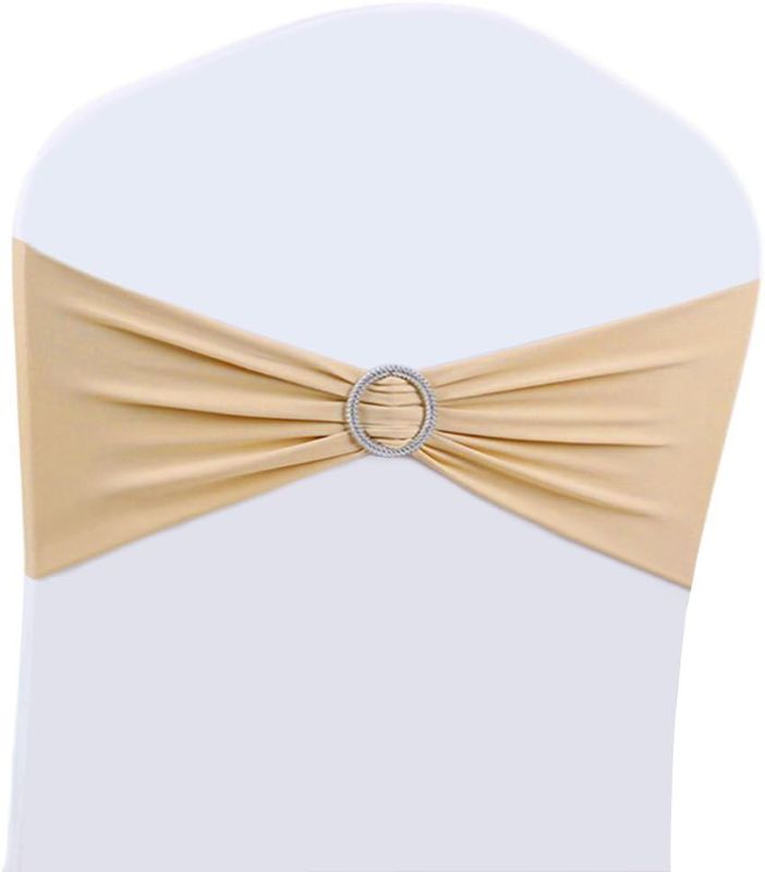 Photo 1 of 50PCS Wedding Chair Decorations Stretch Chair Bows and Sashes for Party Ceremony Reception Banquet Spandex Chair Covers slipcovers (50, Champagne)