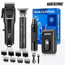 Photo 1 of 4pcs Classic Black Hair Cutting & Grooming Set – Electric Hair Clipper, Beard Trimmer, Nose Hair Trimmer & Razor, Rechargeable with Adjustable Lengths, Ideal for Men’s Home Haircuts, Travel, Styling & Beard Maintenance | Stock image not exact same