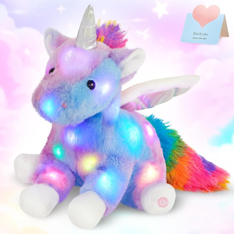 View 1 of 16.5" Light up Unicorn Stuffed Animal Rainbow Unicorn Soft Plush Toys Birthday Christmas Children's Day Gifts for Toddlers Boys Girls Kids