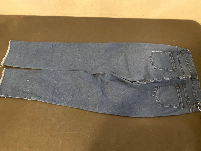 Photo 1 of M Fall Women Clothes, Dark Blue Wash Fitted Denim Pants With RhinestonTrim And Raw Fringe Asymmetrical Hem Jeans. For Everyday Wear, Going Out, Concerts, Festivals,Party