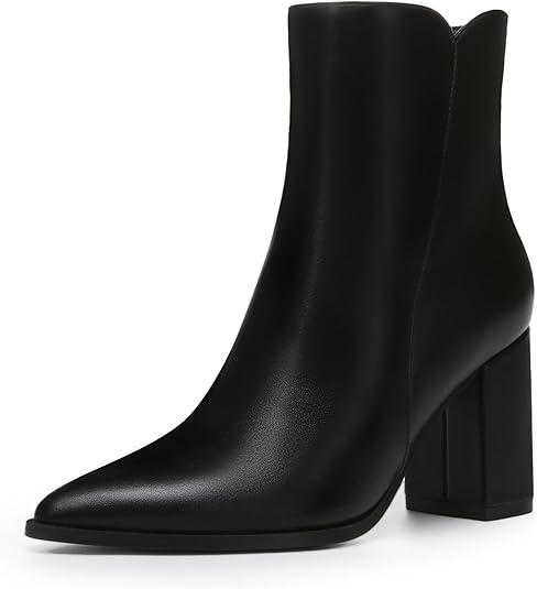Photo 1 of 8.5 Athlefit Women's Heeled Ankle Boots Fashion Pointed Toe Chunky Block Heel Side Zipper Short Booties