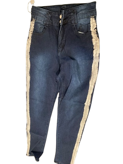 Photo 1 of S Dark Blue Skinny Leg Jeans Silver Metallic Stripe