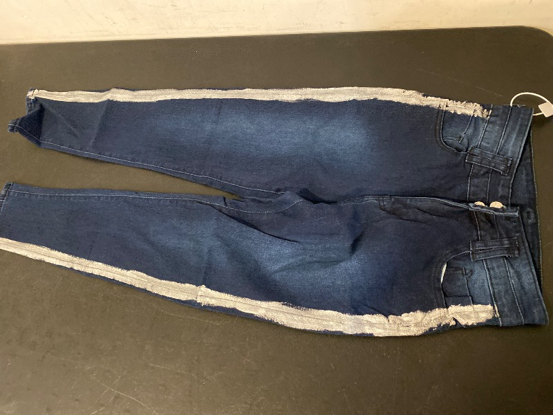 View 2 of S Dark Blue Skinny Leg Jeans Silver Metallic Stripe