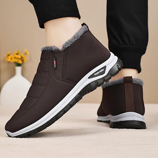 Photo 1 of 8.5 Mens Winter Warm Snow Boots,Wide Toe Lightweight Furry Lining Thermal Winter Shoes,with Arch Support,Casual Outdoor Slip On Waterproof Hiking Short Boots