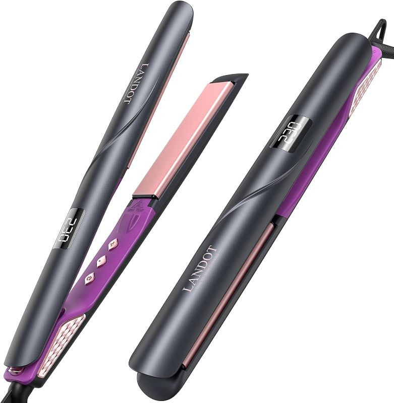 Photo 1 of LANDOT Flat Iron Hair Straightener 1 inch - Ceramic Ionic Straightening Iron for Frizz-Free Shine Hair - Adjustable Temp 250-450F for All Hair Types, Auto Shut Off + Travel Pouch
