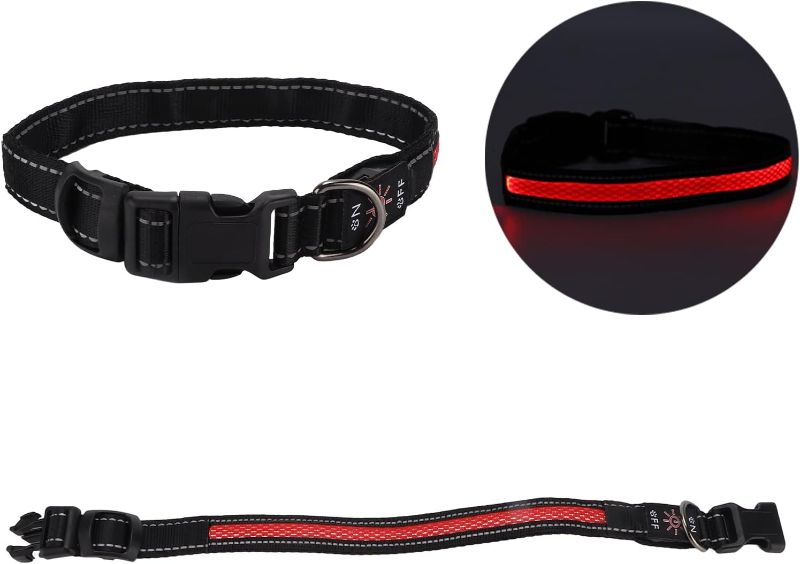 Photo 1 of L Red Dog Luminous Collar, USB Rechargeable LED Dog Collars, Pet Collar with Reflective Strips & 3 Lighting Modes, Ideal for Night Walking Safety 