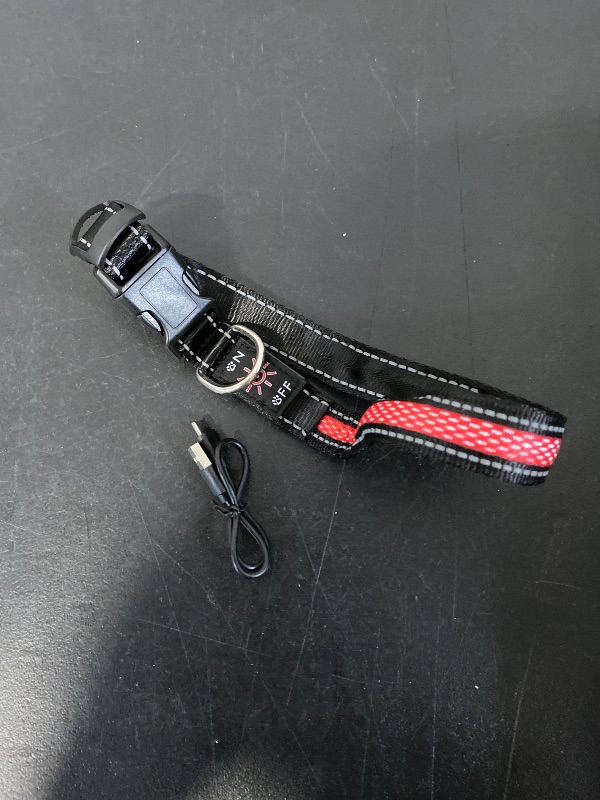 Photo 1 of L Red Dog Luminous Collar, USB Rechargeable LED Dog Collars, Pet Collar with Reflective Strips & 3 Lighting Modes, Ideal for Night Walking Safety 