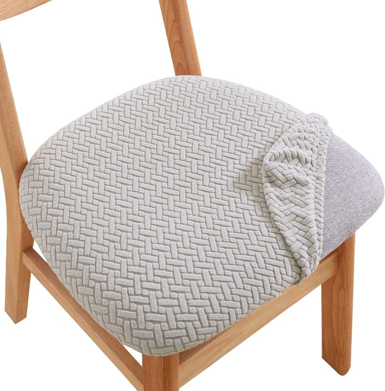 Photo 1 of Dining Chair Seat Cover, Stretch Dining Room Cushion Slipcovers Non-Slip Soft Seat Cover for Dining Chairs Washable Parson Kitchen Chair Protectors, L, Light Grey