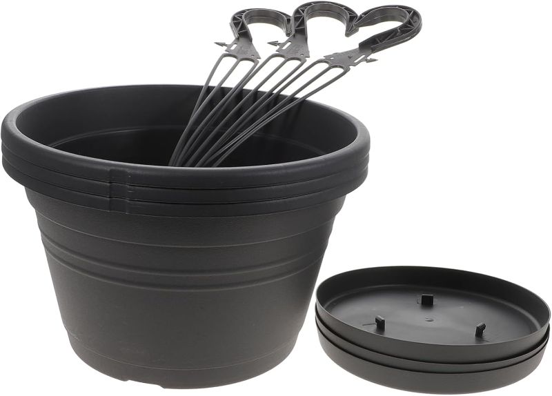 Photo 1 of 3pcs Outdoor Hanging Flower Pots Balcony Fence Planters Hooks Home Decor