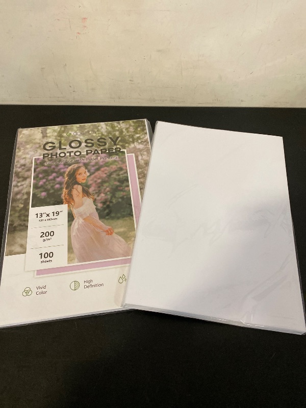 Photo 1 of 13x19 Photo Paper Glossy, Goefun 200 GSM/54 LB Printer Photo Paper for Inkjet Printer and Dye Ink, 100 Sheets