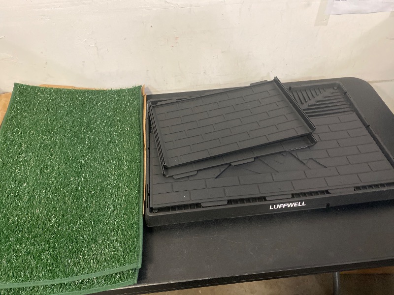 Photo 1 of Dog  Pad With Tray & Drawer, Indoor Dog Potty Training System, 2 Reusable Turf Pads, 3 High Walls for Splash Protection, Easy-Clean Urine Collection Drawer for Small/Medium Dogs