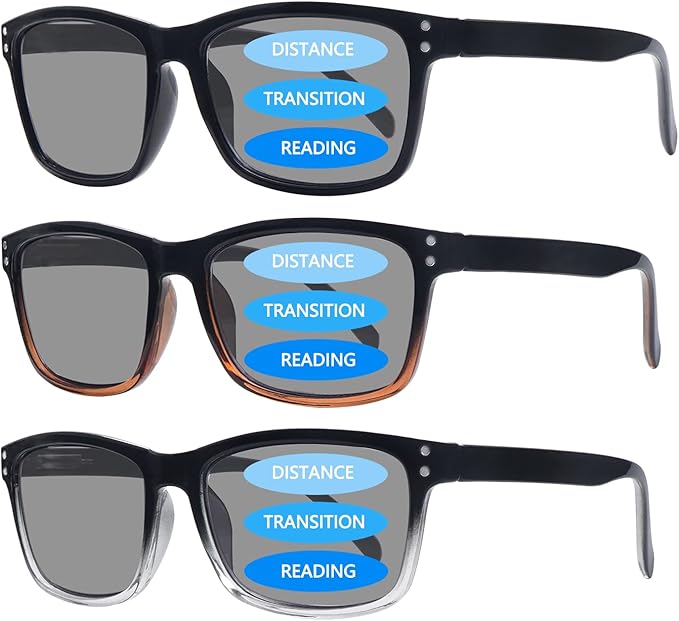 Photo 1 of 3 Pack Progressive Multifocus Reading Sunglasses for Women Men UV Protection Multifocal Trifocal Sun Reading Glasses